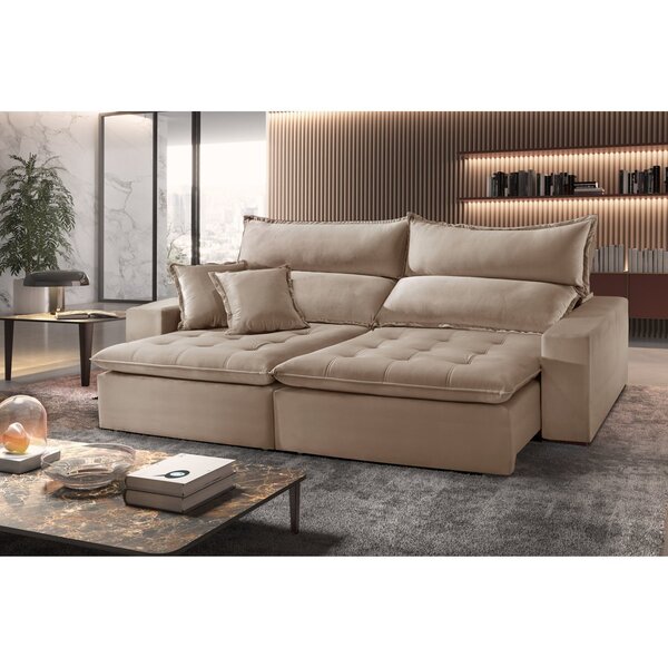 Sofá 5 Lugares Retrátil E Reclinável Bella Veludo Bege