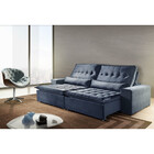 Sofá 5 Lugares Retrátil E Reclinável Elegance 2.90m Veludo Az