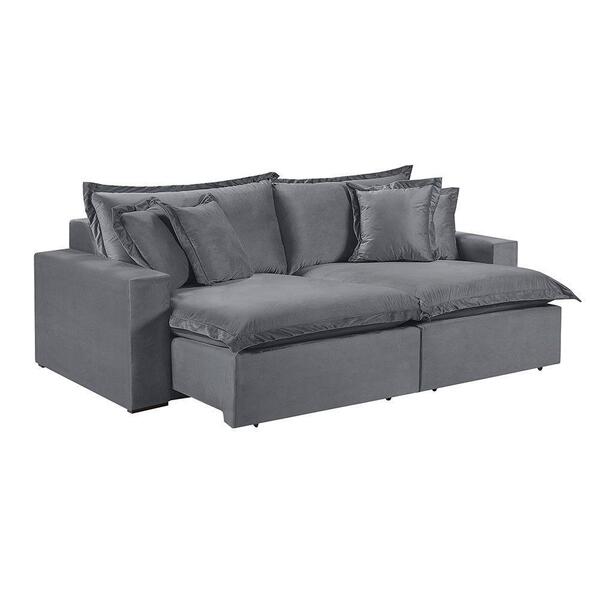 Sofá 5 Lugares Retrátil Encosto Fixo M-145 Veludo Martins Gra