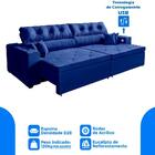 Sofá 5 Lugares Smart 302cm Azul Retrátil Carregamento Usb