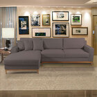 Sofá 6 Lugares 294 Cm Moca Rústico Retrô Com Chaise Pé Palito