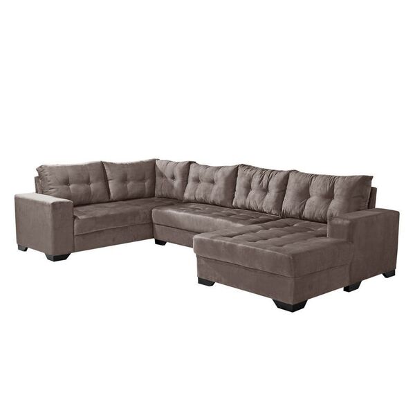 Sofá 6 Lugares Bia De Canto Suede Marrom Claro G30 - Império