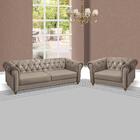 Sofá + Poltrona Chesterfield Arte Estofados Viena Sued Bege