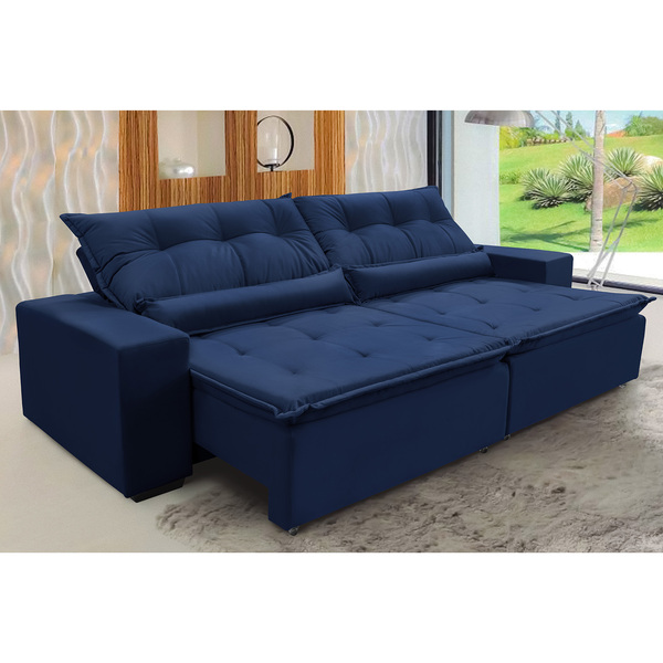 Sofá  Canadá Retratil E Reclinavel 2,32 Mts Suede Azul Caroli