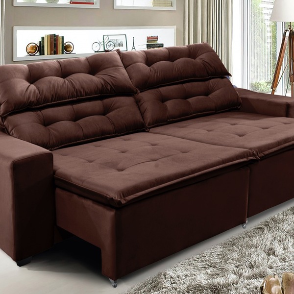 Sofá Concept 200cm Retrátil Com Molas Marrom - Ws