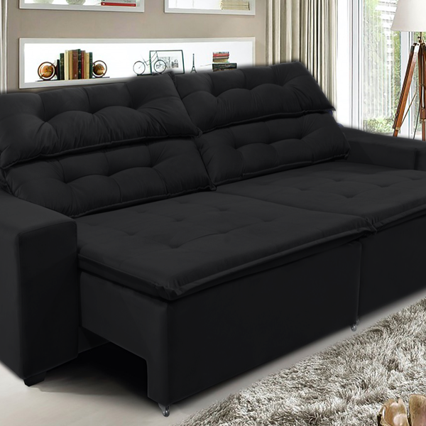 Sofá Concept 220cm Retrátil Com Molas Preto - Ws