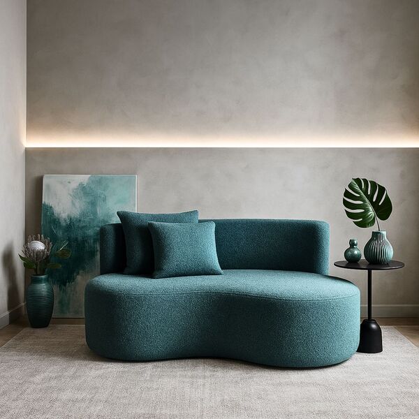 Sofá  Decorativo Curvo Orgânico Nature Gaia Boucle Azul Turqu