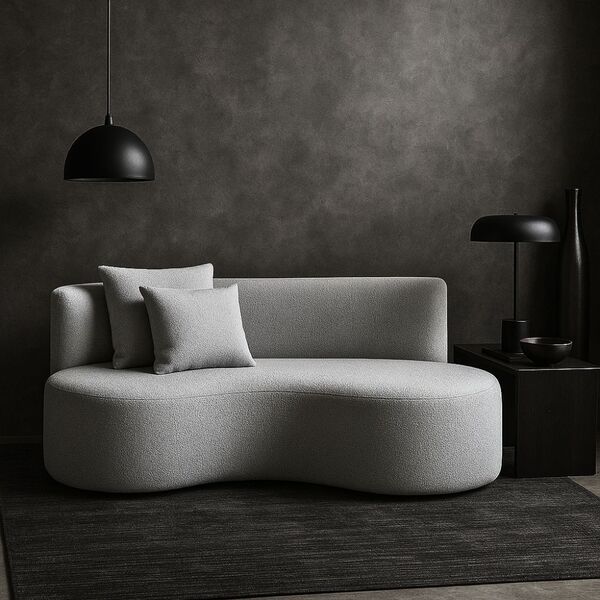 Sofá  Decorativo Curvo Orgânico Nature Gaia Boucle Cinza Clar
