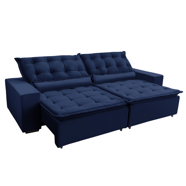 Sofá  Elegance Retratil E Reclinavel 2,32 Mts Suede Azul Caro