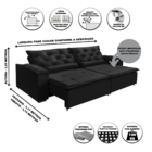 Sofá  Lisboa Retratil E Reclinavel 2,32 Mts Suede Preto Carol