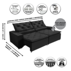 Sofá  Monaco Retratil E Reclinavel 2,32 Mts Suede Preto Carol