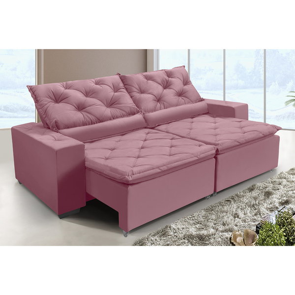 Sofá  Monaco Retratil E Reclinavel 2,32 Mts Suede Rosa Caroli