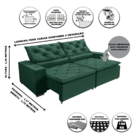Sofá  Monaco Retratil E Reclinavel 2,32 Mts Suede Verde Carol