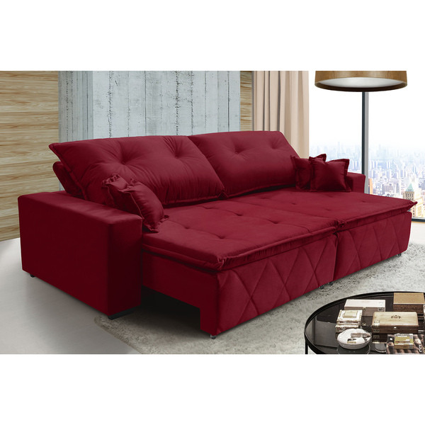 Sofá  Toquio  Retratil E Reclinavel 2,32 Mts Suede Vermelho C
