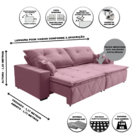 Sofá  Toquio Retratil E Reclinavel 2,32 Mts Suede Rosa Caroli