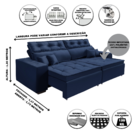 Sofá  Veneza Retratil E Reclinavel 2,32 Mts Suede Azul Caroli