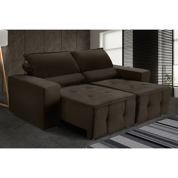 Sofá Alamo Retratil E Reclinável 2,50 Mts Suede Café   Caroli