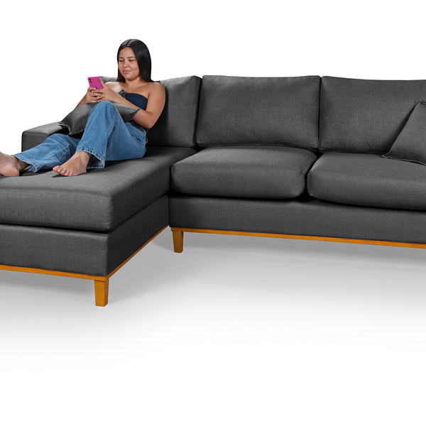 Sofá Amsterdã Living Com Chaise Em Linho Essencial Estofados