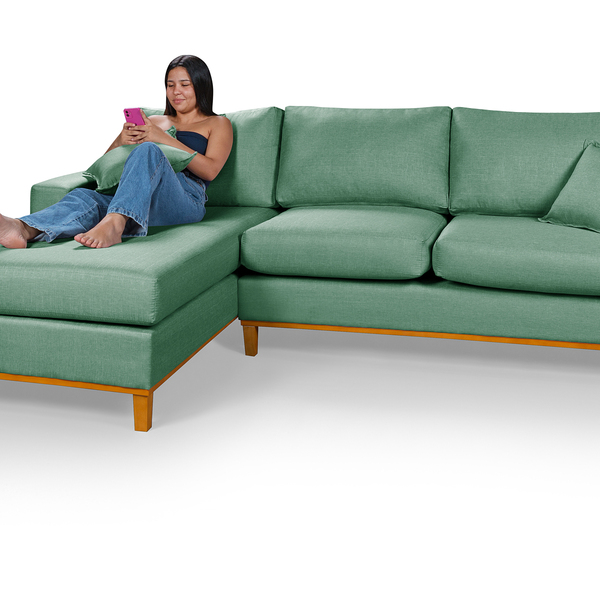 Sofá Amsterdã Living Com Chaise Em Linho Essencial Estofados