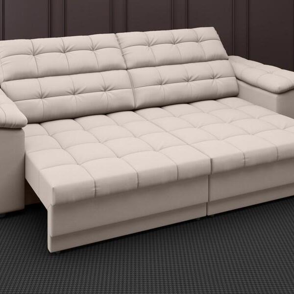 Sofá Apollo 2,30m Retrátil E Reclinável Velosuede Areia - Net