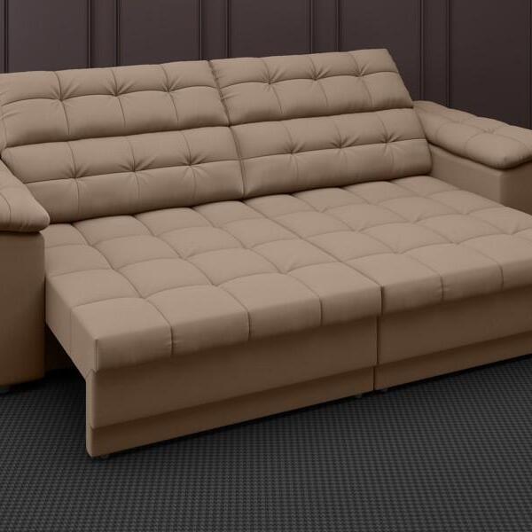 Sofá Apollo 2,30m Retrátil E Reclinável Velosuede Capuccino