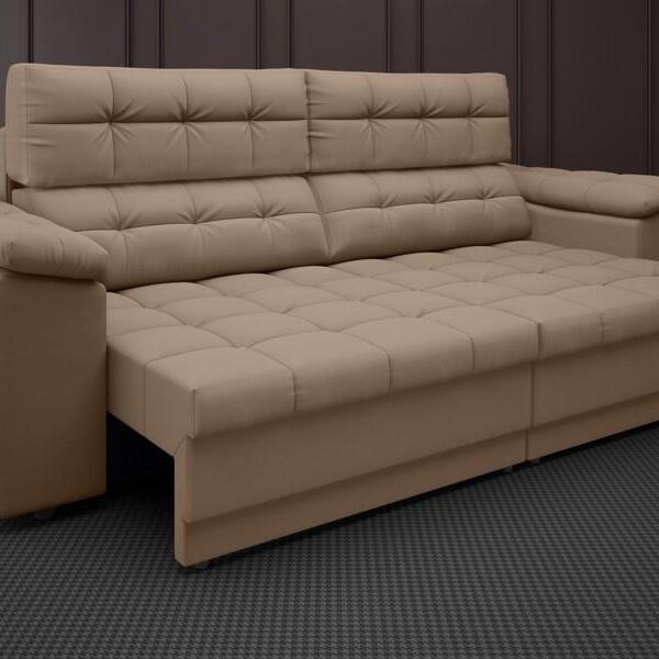 Sofá Apollo 2,50m Retrátil E Reclinável Velosuede Capuccino