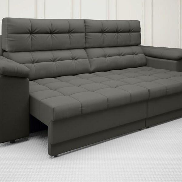 Sofá Apollo 2,50m Retrátil E Reclinável Velosuede Cinza - Net