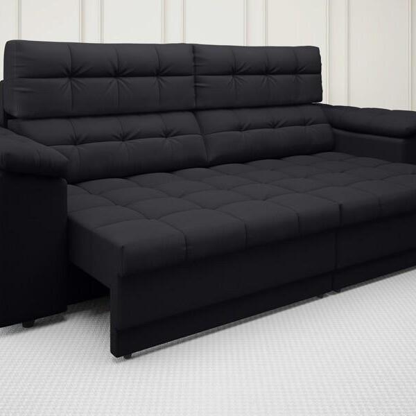 Sofá Apollo 2,50m Retrátil E Reclinável Velosuede Preto - Net