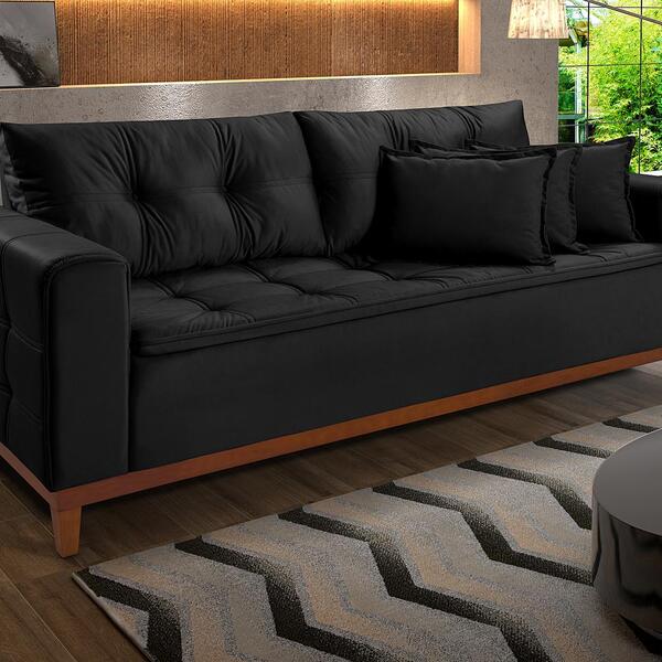 Sofá Atenas 2,00 Veludo Preto Fixo Living Império Estofados B