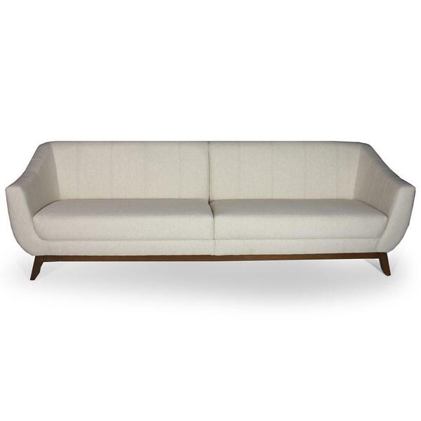 Sofá Atenas Base Madeira 04 Lugares 260 Cm Linho Bege Claro