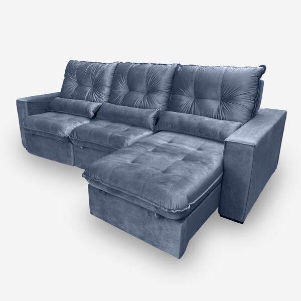 Sofá Atlanta 6 Lugares 3,20 Metros Veludo - 24 Azul Marinho