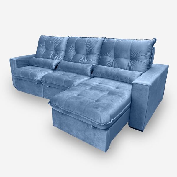 Sofá Atlanta 8 Lugares 3,80 Metros Veludo - 06 Azul