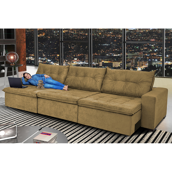 Sofá Austrália 3,82 Mts Retrátil, Reclinável Com Molas E Pill