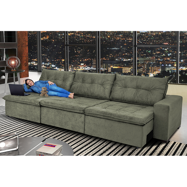 Sofá Austrália 4,12 Mts Retrátil, Reclinável Com Molas E Pill