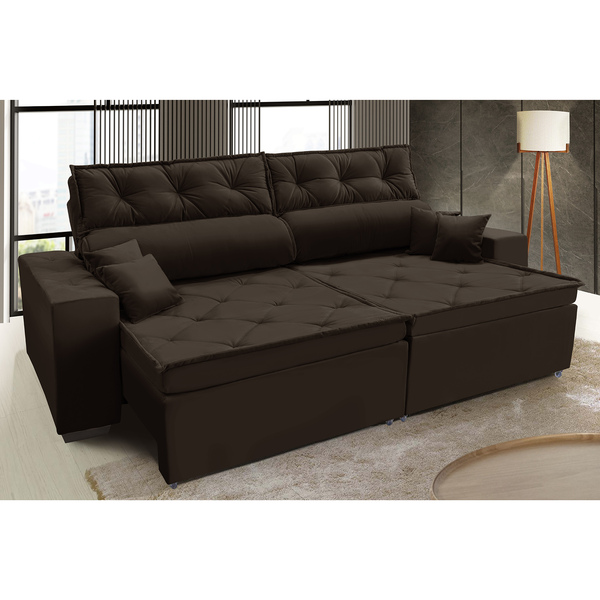Sofá Australia Retratil E Reclinavel 2,12 Mts Suede Café Caro