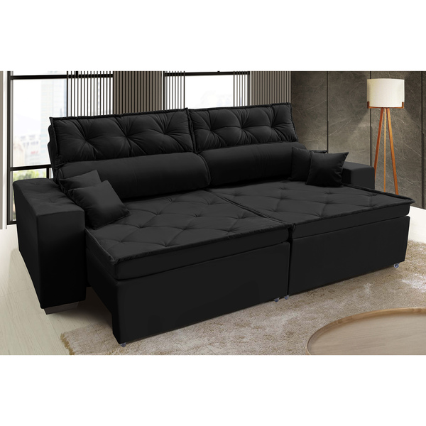Sofá Australia Retratil E Reclinavel 2,12 Mts Suede Preto Car