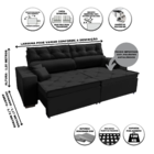 Sofá Australia Retratil E Reclinavel 2,32 Mts Suede Preto Car