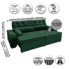 Sofá Australia Retratil E Reclinavel 2,42 Mts Suede Verde Car