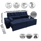 Sofá Australia Retratil E Reclinavel 2,52 Mts Suede Azul Caro