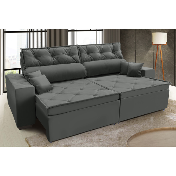 Sofá Australia Retratil E Reclinavel 2,72 Mts Suede Cinza Car