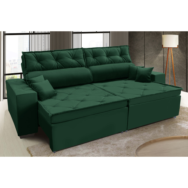 Sofá Australia Retratil E Reclinavel 2,72 Mts Suede Verde Car