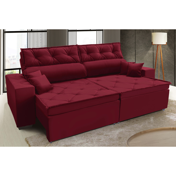Sofá Australia Retratil E Reclinavel 2,92 Mts Suede Vermelho