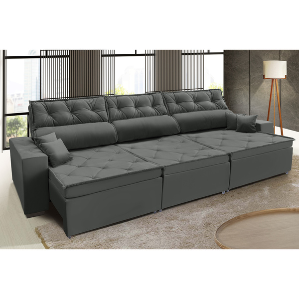 Sofá Australia Retratil E Reclinavel 3,12 Mts Suede Cinza Car