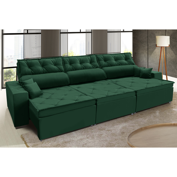 Sofá Australia Retratil E Reclinavel 3,42 Mts Suede Verde Car