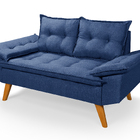 Sofá Bariloche 2 Lugares Com Duas Banquetas Em Linho  Azul