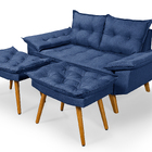 Sofá Bariloche 2 Lugares Com Duas Banquetas Em Linho  Azul