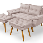 Sofá Bariloche 2 Lugares Com Duas Banquetas Em Linho  Champag