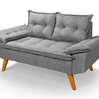 Sofá Bariloche 2 Lugares Com Duas Banquetas Em Linho  Cinza