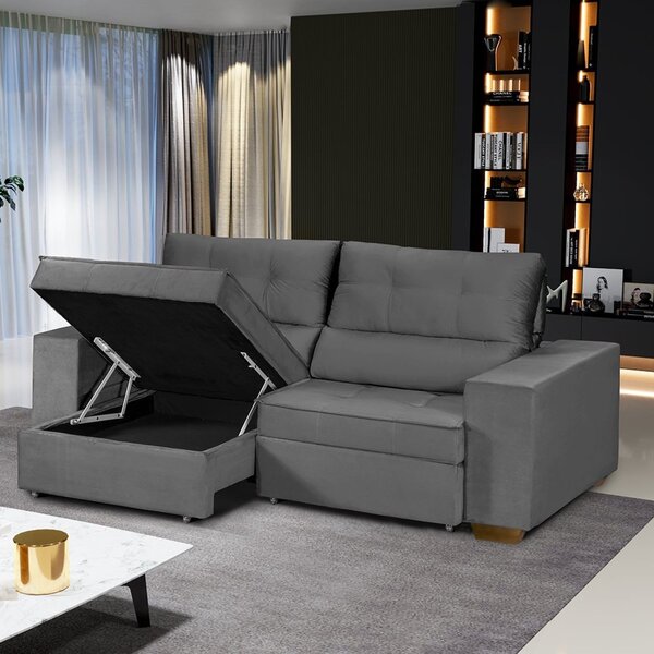 Sofá Baú Retrátil E Reclinável 3 Lugares 190cm Veludo Nobre L