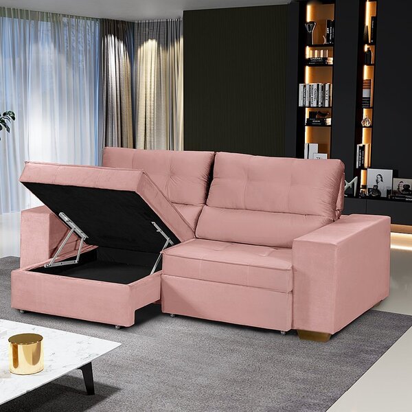 Sofá Baú Retrátil E Reclinável 4 Lugares 220cm Veludo Nobre L